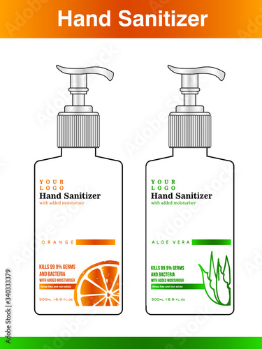 Hand sanitizer label design vector graphic template for packaging design.