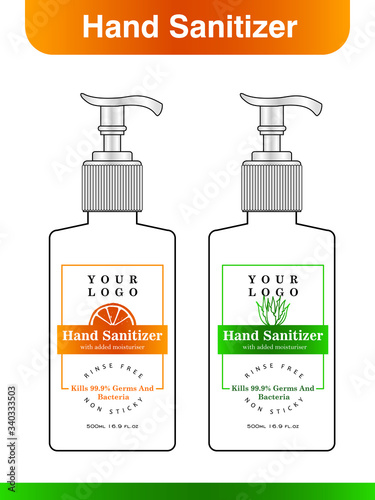 Hand sanitizer label design vector graphic template for packaging design.