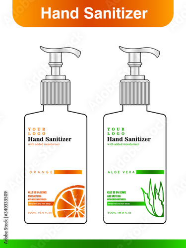 Hand sanitizer label design vector graphic template for packaging design.