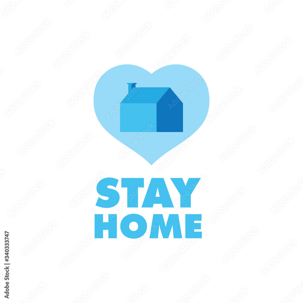 Stay at home badge. House icon inside a heart, take care, quarantine symbol.