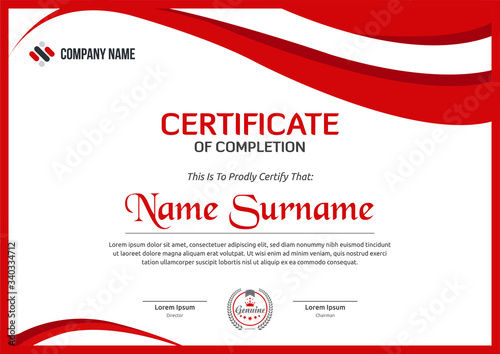 red abstract modern certificate for corporate companies and all types business and other sectors