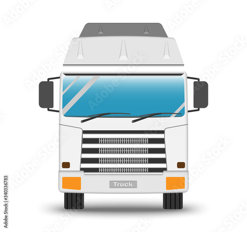 White truck front, transportation logistics, illustration icon