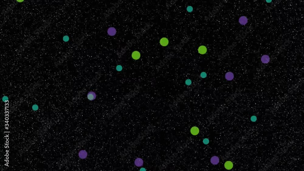 Messed colorful shapes animation. Digital motion design. Flickering objects in weird pattern movement. Animated color dots on black noisy background. 