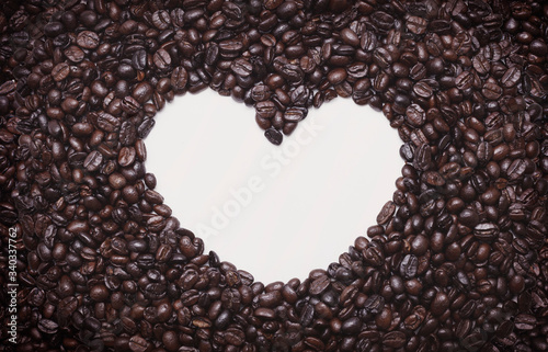 Love coffee concept,Heart from roasted coffee beans.