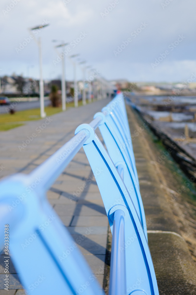 Blue iron railings along sea front at Carrickfergus Blue iron railings along sea front at Carrickfergus