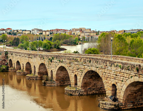 Roman bridge on the Guadiana river in the spanish town of Merida
