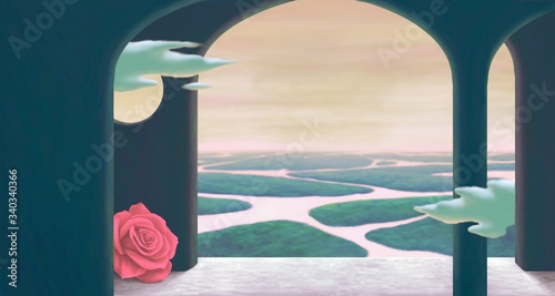 Fototapeta Naklejka Na Ścianę i Meble -  Surreal gate to nature painting