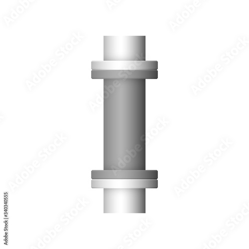 Pipe vector. Made from steel or metal connection by flange fitting fixing by screw and bolt. Part for pipeline construction to transportation oil and gas in industry, water in plumbing and irrigation.