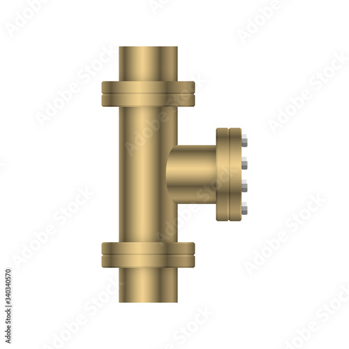 Pipe vector icon. Made from steel or metal connection by flange fitting fixing by screw and bolt. Part for pipeline construction to transport oil and gas in industry, water in plumbing and irrigation.