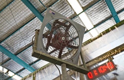 Industrial fan with timer in factory warehouse