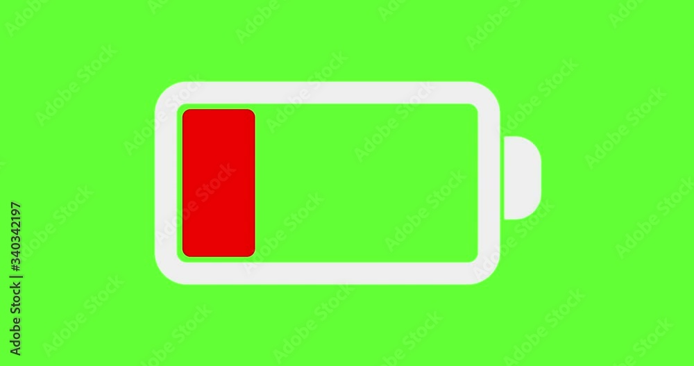 Low battery warning animation on the green screen background. Alpha