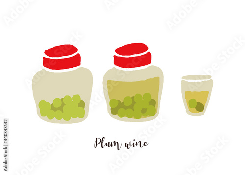 梅酒　イラスト　plum wine