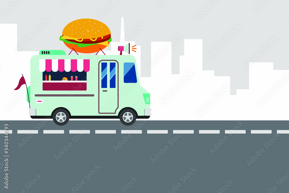 Fototapeta premium Foodtrack colour with burger vector