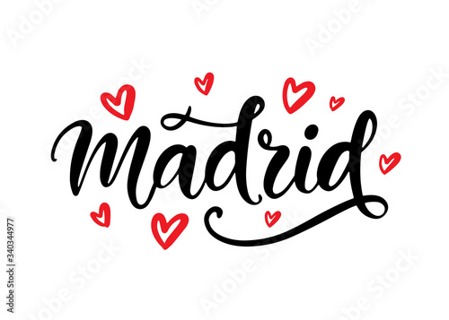 Madrid Spain calligraphy. Modern city hand written brush lettering