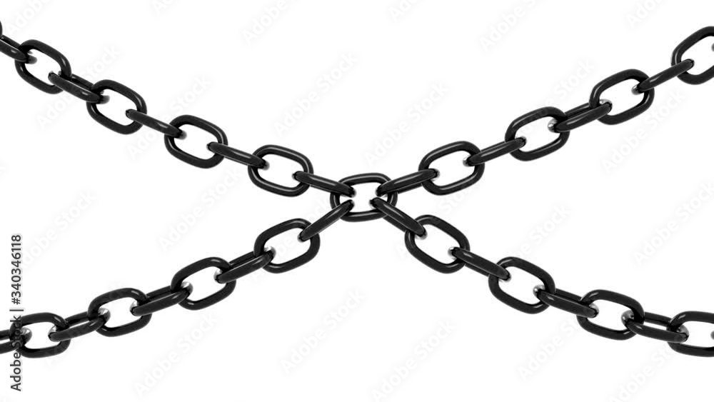 Rough protective chain. Black massive heavy metal chain on a white background.