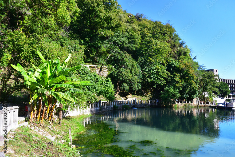 New Athos, Abkhazia. Beautiful pond in summer in sunny day