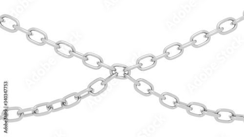 Rough protective chain. Silver massive heavy metal chain on a white background.