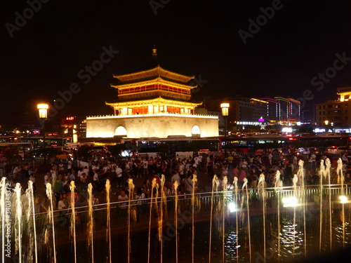 Torre del Tambor de Xian, China. Nocturna