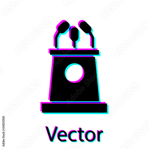 Black Stage stand or debate podium rostrum icon isolated on white background. Conference speech tribune.  Vector Illustration