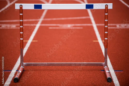 Hurdle on race track, track and field equipment