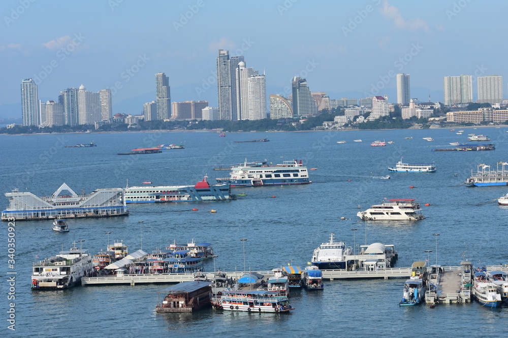 Magnificent view of Laem Bali Hai Pier with boats in Pattaya