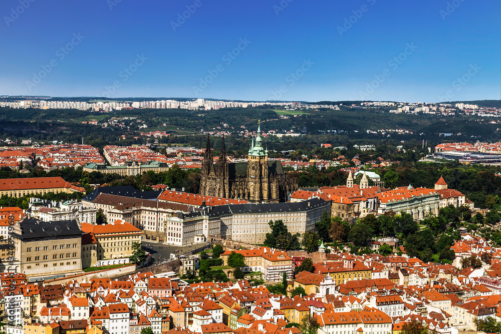 Top view of Prague castle and St. Vitus Cathedral. Prague, Czech Republic