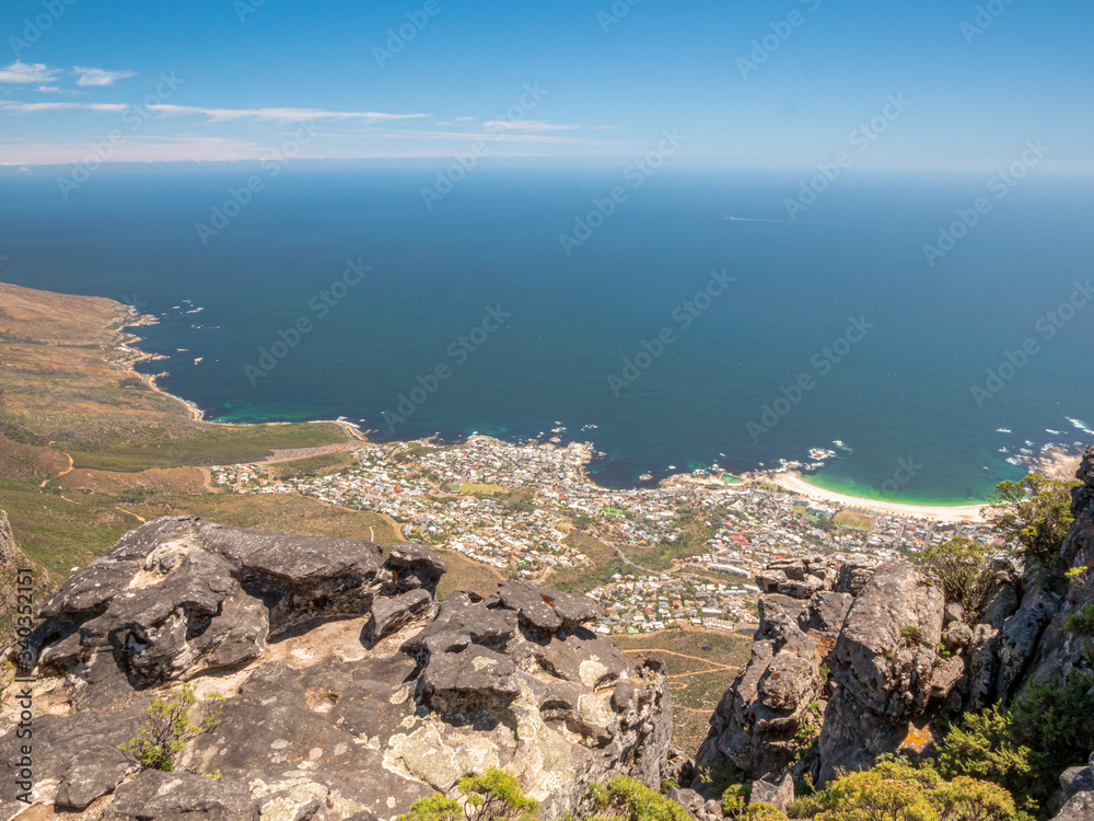 Top View from Table Mountain to Cape Town City and surrounding nature