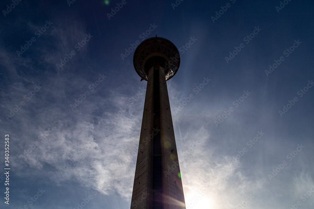 A perfect view of the Milad tower in the blue sky