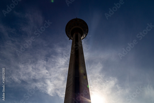 A perfect view of the Milad tower in the blue sky