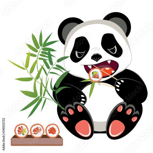 Fototapeta Naklejka Na Ścianę i Meble -  Cartoon panda with sushi