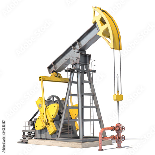 Oil pump jack isolated on white background. photo