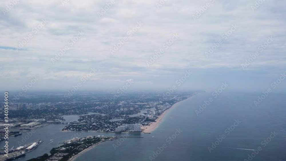 Aerial view from above Ft. Lauderdale Beach heading out over the Atlantic ocean Aerial view from above Ft. Lauderdale Beach heading out over the Atlantic ocean
