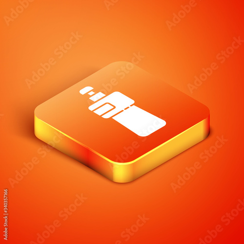 Isometric Dishwashing liquid bottle icon isolated on orange background. Liquid detergent for washing dishes.  Vector Illustration