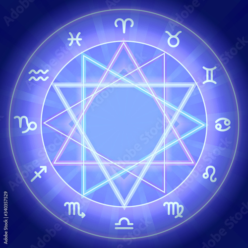 Zodiac signs set on shiny magic circle