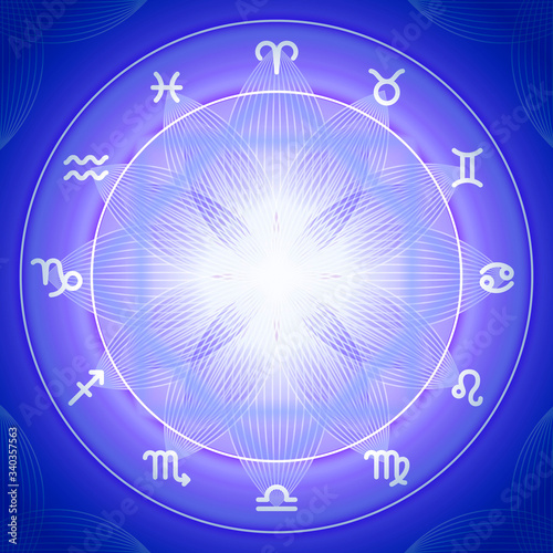 Zodiac signs set on shiny magic circle