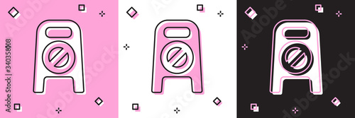 Set Wet floor and cleaning in progress icon isolated on pink and white, black background. Cleaning service concept.  Vector Illustration