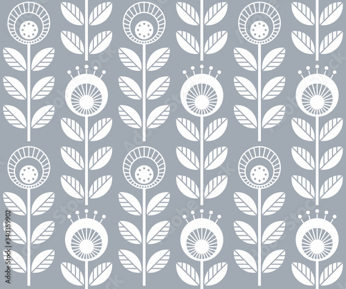 Scandinavian folk style flowers, seamless vector pattern