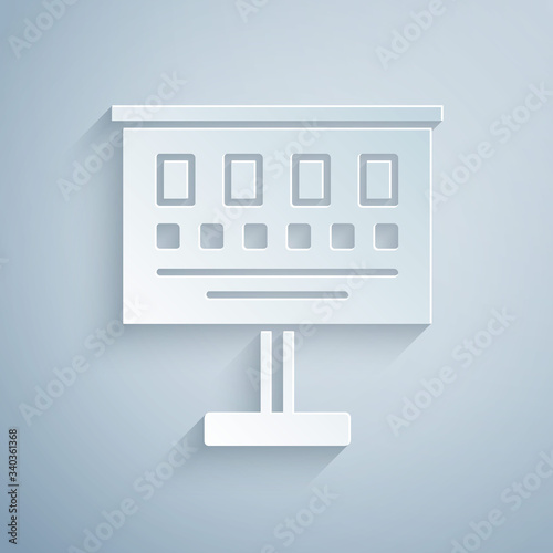 Paper cut Eye test chart icon isolated on grey background. Poster for vision testing in ophthalmic study. Snellen chart. Paper art style. Vector Illustration
