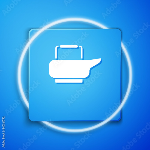 White Bedpan icon isolated on blue background. Toilet for bedridden patients. Blue square button. Vector Illustration