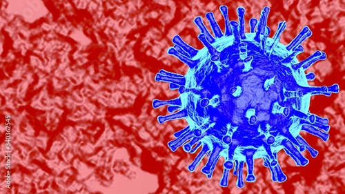 An illustration 3D of a blue virus on a red background