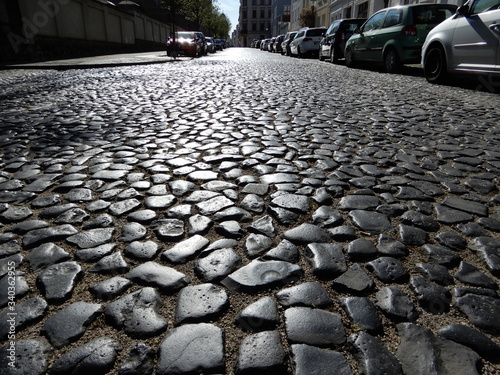 cobblestone road in the city