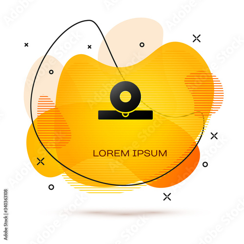 Black Otolaryngological head reflector icon isolated on white background. Equipment for inspection the patient's ear, throat and nose. Abstract banner with liquid shapes. Vector Illustration
