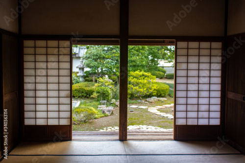 Garden view of traditional japanese house.