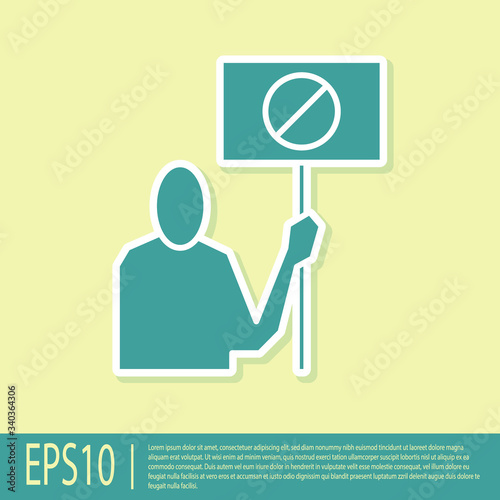 Green Nature saving protest icon isolated on yellow background. Earth planet protection, environmental issues demonstration.  Vector Illustration