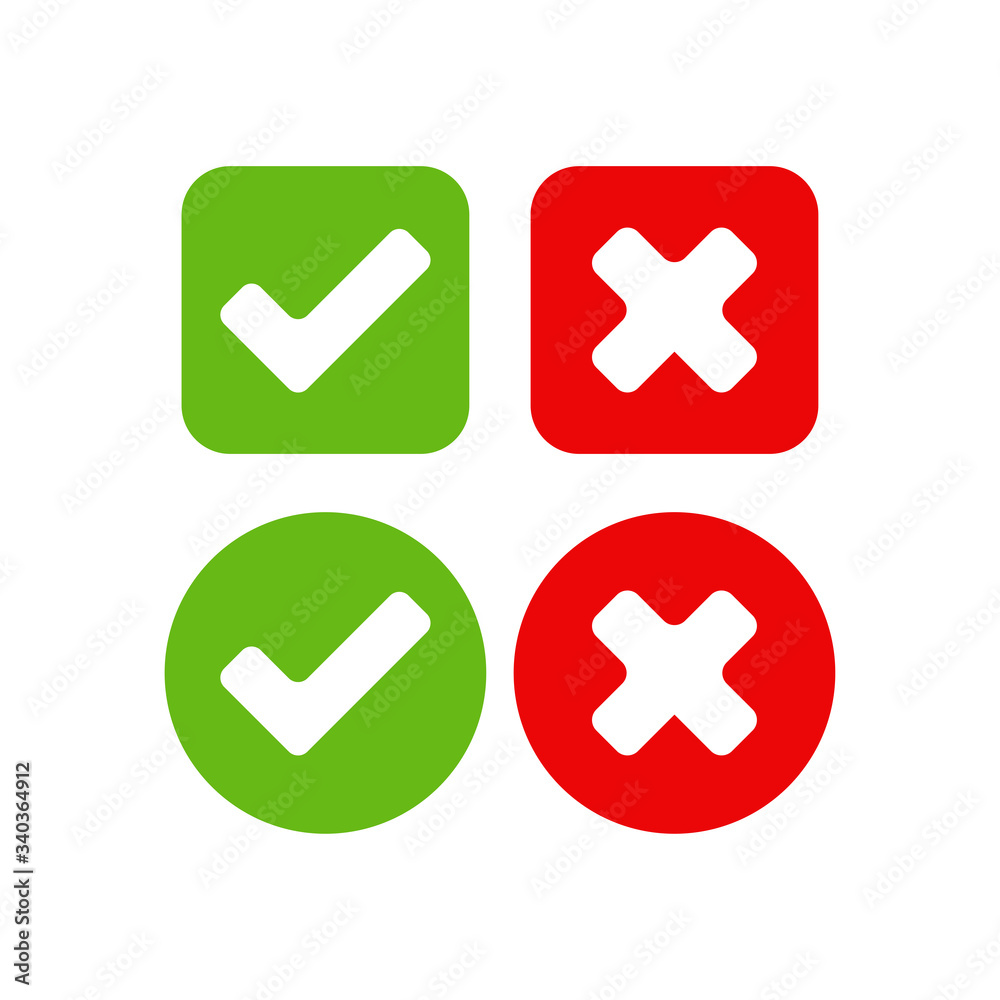 vector of check mark icon and cross icon in trendy flat design vector of check mark icon and cross icon in trendy flat design