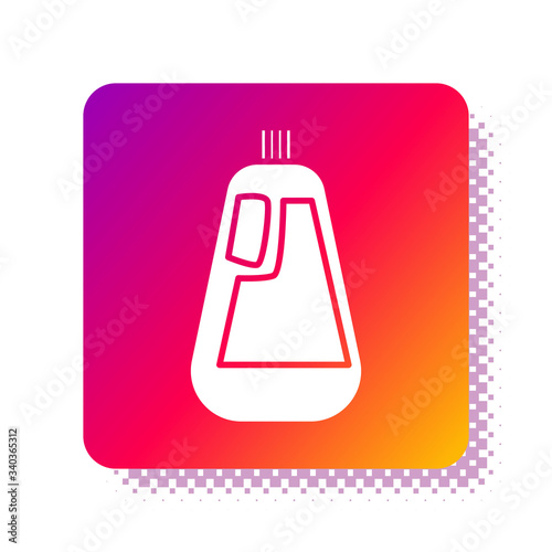 White Plastic bottle for liquid laundry detergent, bleach, dishwashing liquid icon isolated on white background. Square color button. Vector Illustration
