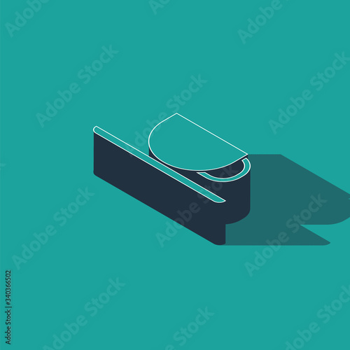Isometric Coffee cup icon isolated on green background. Tea cup. Hot drink coffee.  Vector Illustration