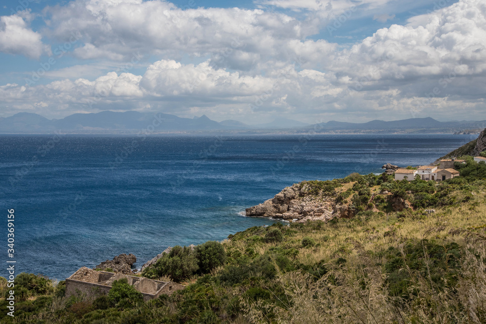panoramic photography with sea background of the Zingaro reserve in Sicily Italy