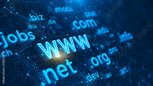 Domain names - internet and web telecommunication concept. 3d rendering photo