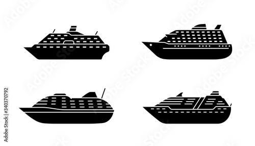 Set of oceanic passenger ships. Large ocean cruise liner. Passenger ship side view.